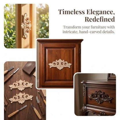 2Pcs Wood Carved Applique Decals – Unpainted Floral Onlay Ornament for Door, Furniture & Cabinets, DIY Project, Doors and Windows(Large) - size: Large