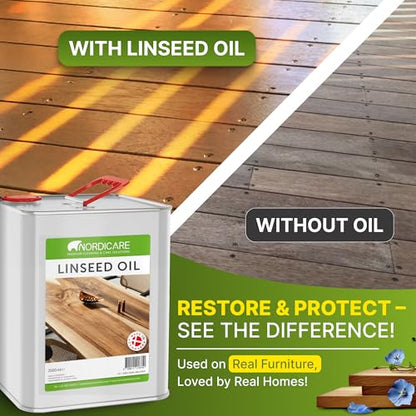 Nordicare Linseed Oil for Wood - 100% Pure & Natural Linseed Oil for Entire Indoor Area - Food-Safe Raw - Furniture - Underlines the Original Wood Structure - Made in Denmark 84.5oz - size: 2.5 L