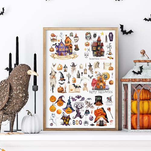 Halloween Rub on Transfers for Crafts - 8 Sheets Happy Halloween Rub on Transfer Stickers for Furniture Pumpkin Skeleton Rub on Transfers for Wood DIY Home Decor 11.4x5.7 Inch - style: Happy Halloween