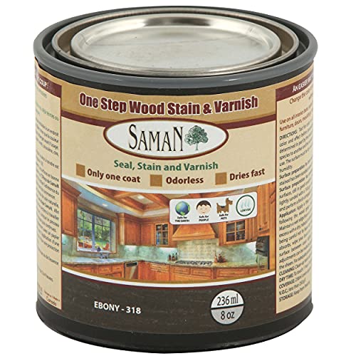 SamaN Interior One Step Wood Seal, Stain and Varnish – Oil Based Odorless Dye - Protection for Furniture and Fine Wood (Ebony SAM-318, 8 oz) - color: Ebony, size: 8 oz