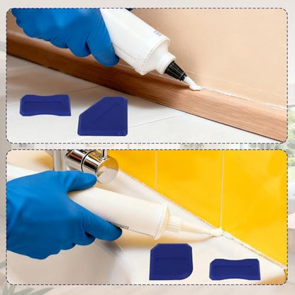 8pcs Silicone Caulking Tool Set, Plastic Grout Scraper Reusable Sealant Finishing Spreader Caulk Remover for Kitchen Bathroom Floor Window & Sink (Black, Blue)