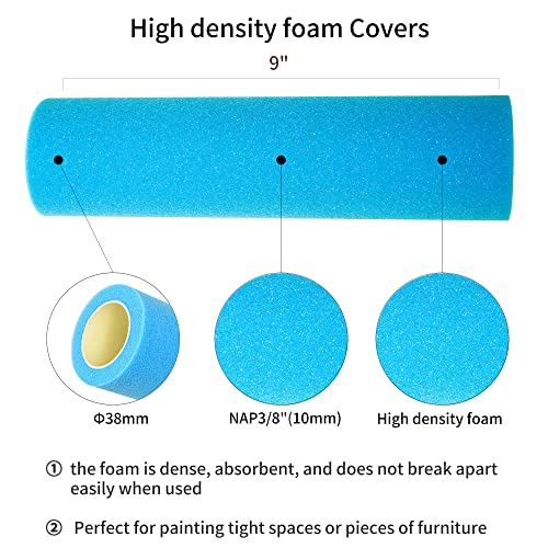 Voomey 9 Inch Foam Paint Roller 3 Pack, High Density Sponge Paint Rollers - color: 3pcs blue