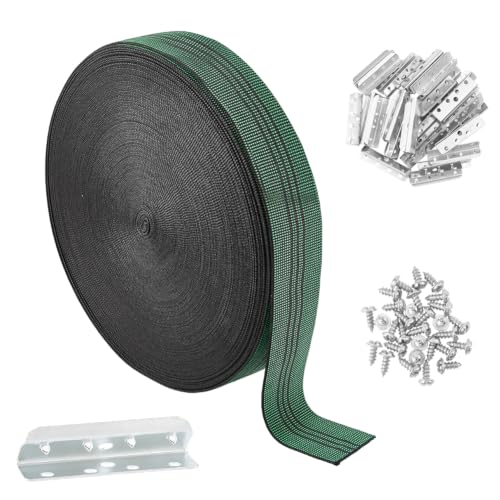 OLYCRAFT 2 Inch x 80 Ft Chair Webbing Replacement Kit Green Patio Furniture Repair Kit Upholstery Webbing Elastic Band with 30Pcs Metal Clips to Repair Sagging Couch Chair Patio Furniture Patios Strap - color: Green