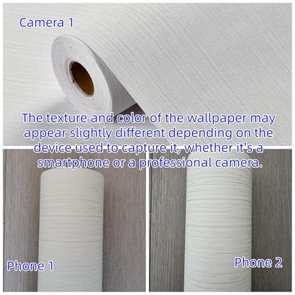 Haimin Grasscloth Textured Wallpaper 24in X 393in Fabric Contact Paper White Wall Paper Linen Peel and Stick Self-Adhesive Thick Vinyl Embossed Film Wallpaper (White) - color: White