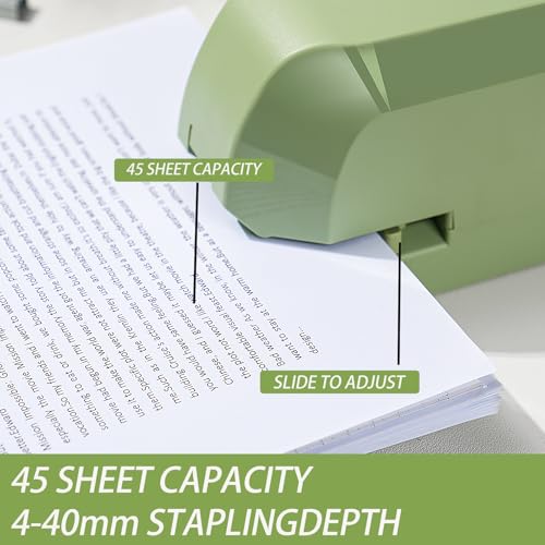 Heavy Duty Electric Stapler Value Pack, 45 Sheet Capacity, Includes 1500 Staples & Staple Remover, No-Jam, Faster Stapling, Automatic Stapler Desktop,AC Adapter Powered (Saga Green) - color: Saga Green