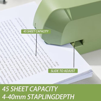 Heavy Duty Electric Stapler Value Pack, 45 Sheet Capacity, Includes 1500 Staples & Staple Remover, No-Jam, Faster Stapling, Automatic Stapler Desktop,AC Adapter Powered (Saga Green) - color: Saga Green