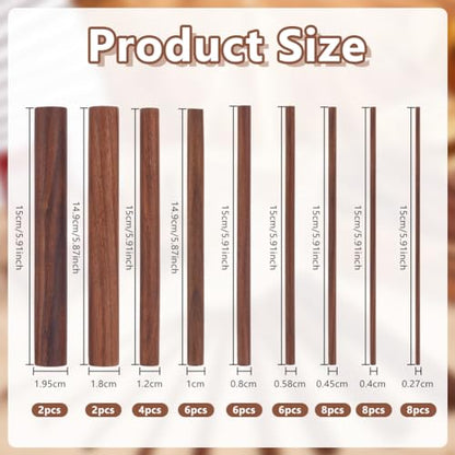 OLYCRAFT 50Pcs Walnut Dowel Rods 9 Sizes 5.9 Inch Long 2.7-19.5mm Walnut Wood Round Rods Brown Wooden Dowel Sticks for Crafts Unfinished Round Sticks for Handmade Building Model DIY Craft Supplies