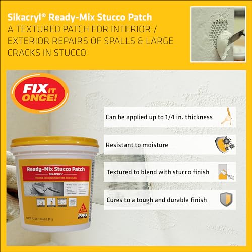 SIKA Sikacryl Ready-Mix Stucco Repair Patch for Large Cracks, White, 1 qt