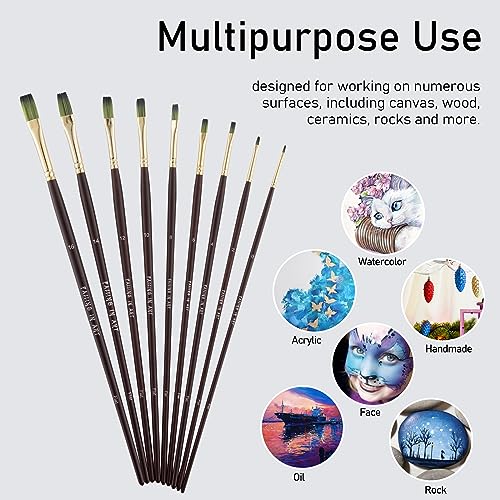 Falling in Art 9 PCS Long Handle Flat Brushes Set - style: Flat