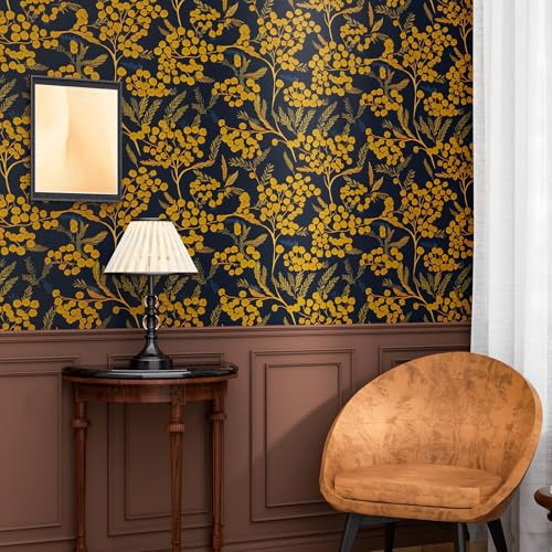 Blue Boho Floral Peel and Stick Wallpaper 17.5" x 393.5" - color: Blue, size: 393.5" x 17.5"
