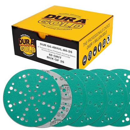 Dura-Gold 60 Grit 6" Green Film Sanding Discs, 49-Hole Pattern, Box of 50 - style: 60 Grit