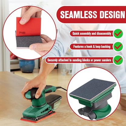 72Pcs Sanding Sponges 80-3000 Grit - Wet/Dry Sandpaper Sponge for Drywall, Wood, Metal, Glazing, Hook & Loop Backing for Hand Sanders, Oxidized Aluminum Abrasive, Flocked Surface
