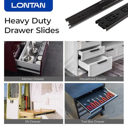LONTAN 10 Pairs Black Side Mount Drawer Slides 16 Inch Heavy Duty Rails - color: Black, size: 16 Inch - Drawer Slide
