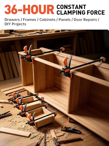 [300LB Heavy-Duty] Bar Clamps for Woodworking, 4 x 6" and 2 x12" Wood Clamps for Woodwork, Quick Grip F-Clamps with 2.75 In Deep Reach, Trigger Clamps for Cabinet Glue Ups Drawer