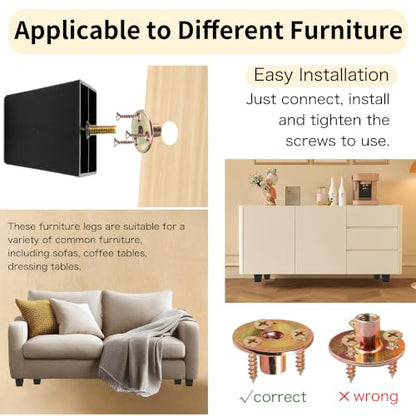 FabricJoy 12 Pack 3 Inch Plastic Furniture Legs Square Sofa Couch Legs Replacement Tapered Feet with M8 T-Nuts Screws for Legs Sofas Table Chairs Cabinets Dressers Beds - size: 3 inch