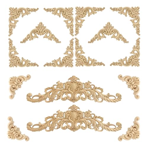 Nsrisml 16 Pcs Wood Appliques and Onlays for Furniture Decorative Wooden DIY Decorative Wood Carving Decals for Wall Cupboard Door Bed Cabinet (15.75inch) - size: 15.75inch