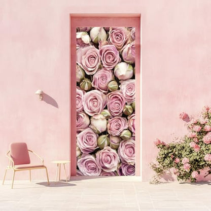 arricraft 2 Sheets Self-Adhesive Door Sticker, 80cmx200cm/31.5x78.7inch Rose Flower Pattern Door Murals Stickers PVC Removable Wallpaper Decoration for Bedrooms Living Room - style: Rose Flower