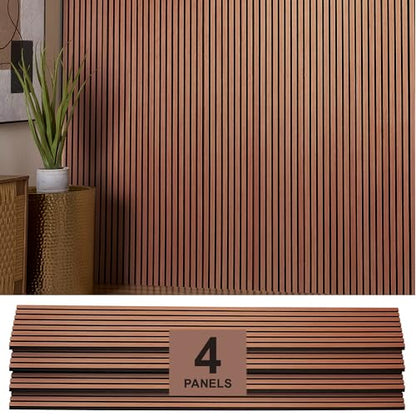 ZETY HOME Acoustic Wood Wall Panels, Slat 4-Pack, 94.5 in, Cherry - color: Oak Cherry
