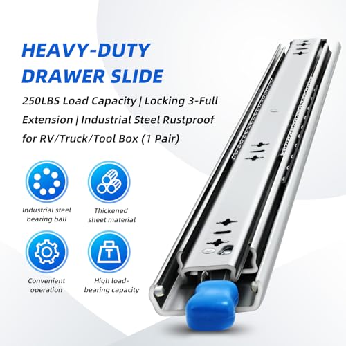 with Lock Heavy Duty Drawer Slides 12 14 16 18 20 22 24 26 28 30 32 34 36 40 44 48 52 56 60 Inch 500 Lbs Side Mount Full Extension Ball (Load:250 lb (with Lock) -W:53mm, 16 Inch) - size: 16 Inch, style: Load:250 lb (With lock) -W:53mm