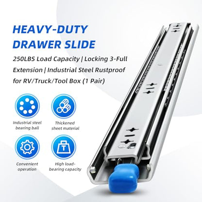 with Lock Heavy Duty Drawer Slides 12 14 16 18 20 22 24 26 28 30 32 34 36 40 44 48 52 56 60 Inch 500 Lbs Side Mount Full Extension Ball (Load:250 lb (with Lock) -W:53mm, 16 Inch) - size: 16 Inch, style: Load:250 lb (With lock) -W:53mm