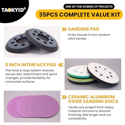 5 Inch Sander Pad with 4 Orbital Sander Foam Pad & 30 Ceramic Sanding Discs