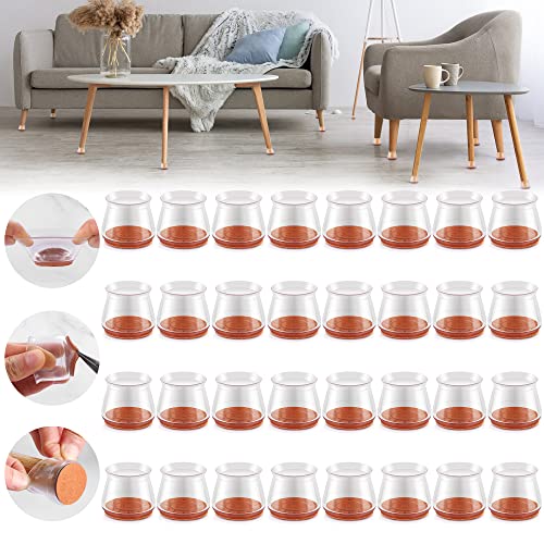32PCS Upgraded Silicone Chair Leg Floor Protectors for Hardwood Floors, Furniture Sliders for Chair Legs, Felt Bottom Furniture Pads, Anti-Slip Round&Square Cap Covers to Scratch and Reduce Noise - color: Transparent-32pcs, size: Universal Medium(Fit:1.18