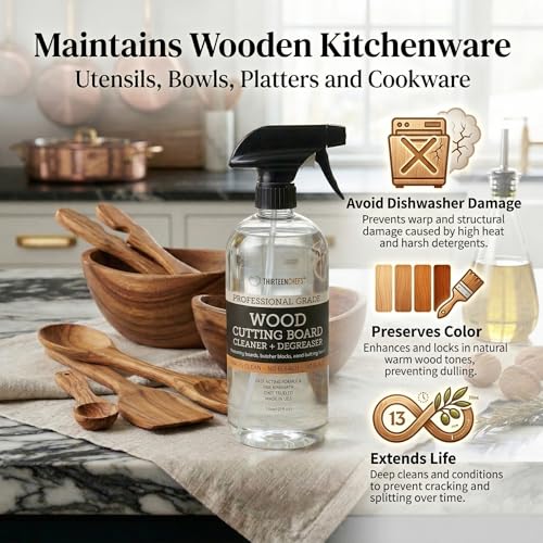 Thirteen Chefs Wood Cutting Board Cleaner - Food Safe Spray for Butcher Blocks and Countertops, Spray Soap for Wooden Surfaces (16oz)