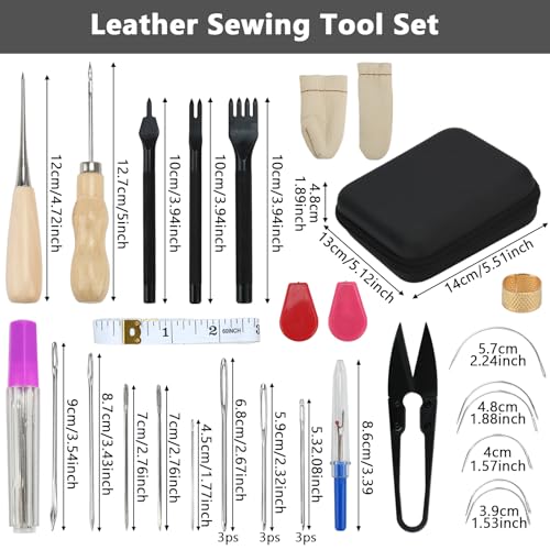 Leather Sewing Kit, Professional Leather Repair Kit with Upholstery Thread, Sewing Awl Hand Sewing Punch Stitching Needles for Craft DIY Tool (C sty) - style: C sty