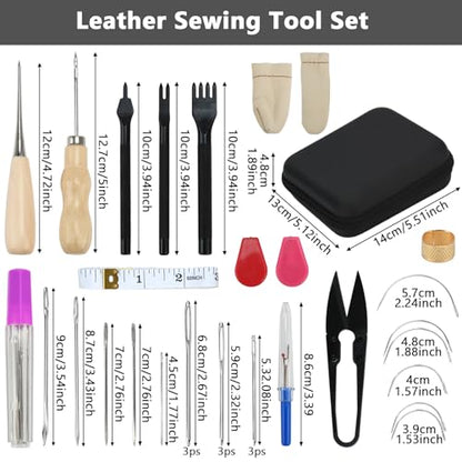 Leather Sewing Kit, Professional Leather Repair Kit with Upholstery Thread, Sewing Awl Hand Sewing Punch Stitching Needles for Craft DIY Tool (C sty) - style: C sty