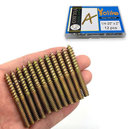 12 Pack 1/4-20 x 2 Inch Hanger Bolts 1/4-20" Double Headed Bolts 1/4 Wood Dowel Screw Self-Tapping Screw Hanger Bolts for Furniture Screws Threaded Rods Bolt 50mm Length - size: 1/4-20"x2"-12PCS