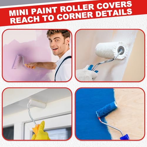 Leumoi 100 Pcs 4 Inch Microfiber Paint Roller Covers, Red Grey - color: Red Grey