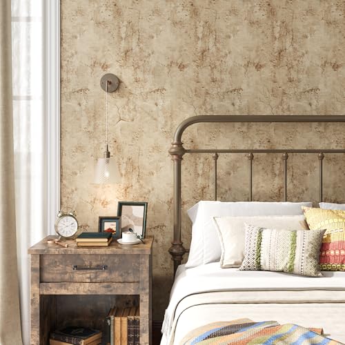 VEELIKE Aged Tan Concrete Wallpaper Peel and Stick Distressed Beige Limewash Wallpaper for Bedroom Bathroom Renters 24''x118'' Removable Self Adhesive Concrete Contact Paper for Countertop Accent Wall - size: 24" x 118"