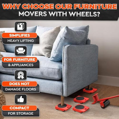 Furniture Sliders with Wheels, Furniture Lifter Tool Up to 220 Lbs