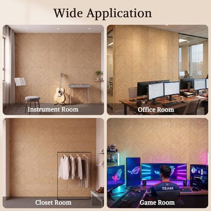 Acoustic Wall Panels, 6 Piece 23.62" X 23.62" Peel and Stick Wall Panels - color: Timber Vee Herringbone, size: 72 X 48 Inches