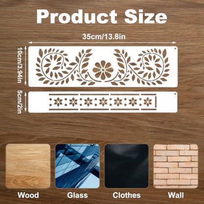 8pcs Borders Stencils for Painting,Floor Border Stencils for Canvas