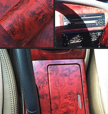 Moyishi Wood Grain Vinyl Sticker Decal Roll Car Interior Home Office Furniture DIY Film Wrap 30cmx100cm (Red) - color: Red