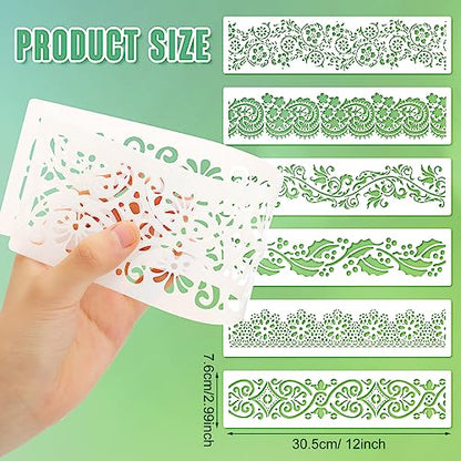 Ctosree 16 Pcs Flower Border Stencils Reusable, Cake Decorating Painting