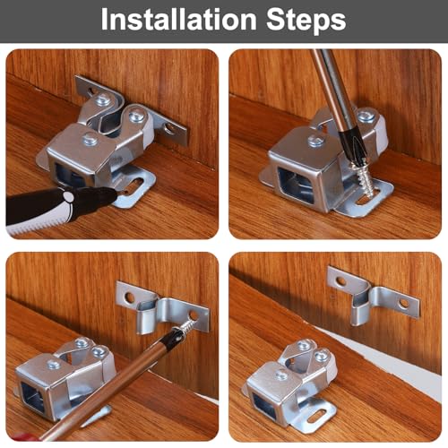uxcell 8Pcs Cabinet Latch Double Roller Catch, Lock Stop Catch Clamp Cabinet Closer Magnetic Closure Hardware for Cabinet Kitchen Closet Door, Nickel - color: Nickel
