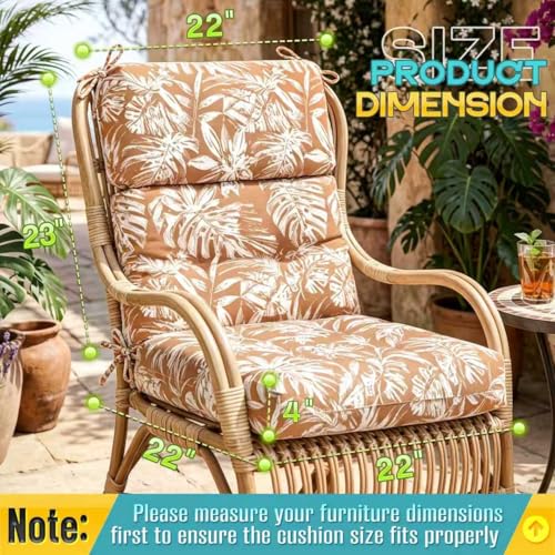 TaiBestPatio Chair Cushions High Back 44"x22"x4" Thick (Brown White Leaf) - color: Brown White Leaf