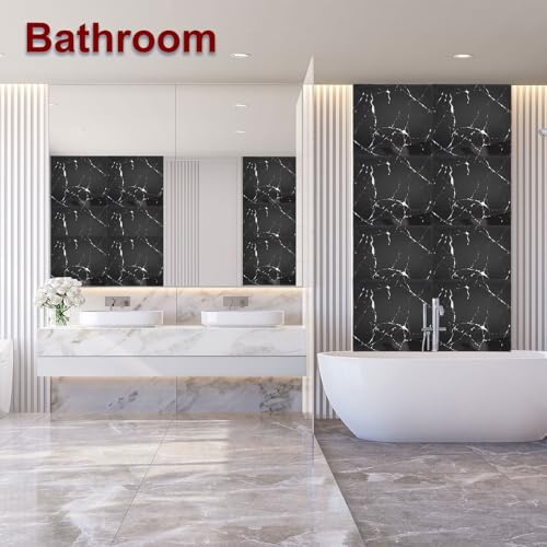 HARFINGTON 15pcs Peel and Stick Marble Tiles, Waterproof Wall Panel Backsplash, 12"x12" PVC Peel and Stick Shower Tiles for Bathroom, Kitchen, Living, Black and White Root Design - style: Black and White Root
