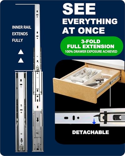 18 Inch Soft Close Drawer Slides – 6 Pairs, Heavy Duty Ball Bearing, Full Extension for Cabinets and Dressers, 100 LB Capacity - size: 18 Inch