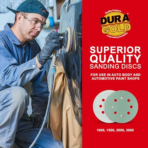 Dura-Gold 5" Green Film Sandpaper Discs, 1500 Grit, 8 Hole Pattern 50 Discs - size: 1500-Grit - Green Film