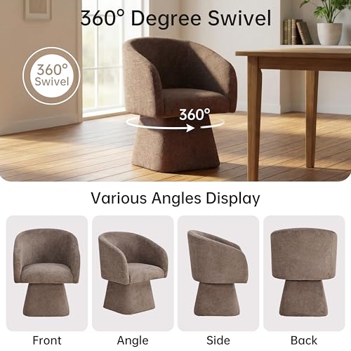VKNOW Upholstered Swivel Dining Chairs Set of 4 with Barrel Back and Arm - color: Dark Brown