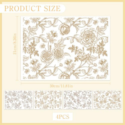 4 Pcs Large Chinoiserie Floral Rub-On Transfers for Furniture & Crafts - style: Chinoiserie Floral