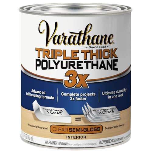 2-Pack of 1 qt Rust-Oleum 284472 Clear Varathane Triple Thick Polyurethane, Semi-Gloss