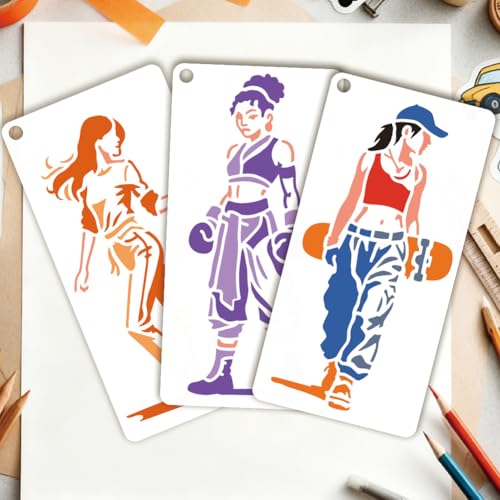 12 Sheets Women's Exercise Stencil for Painting, Woman Practicing Drawing Stencil Sports Theme Stencils Reusable Lady Motivational Template for Painting on Wall Wood Home Decor - style: Female Exercise