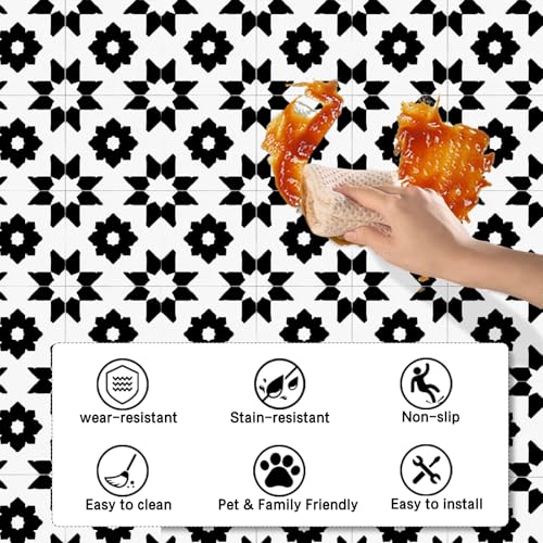 Nuxovilar Peel and Stick Vinyl Floor Tiles - 12x12 Inch - color: Black white geometric pattern