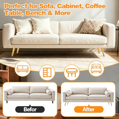 Heavy Duty Slant Metal Legs (4-Pack) 6 Inch Furniture Legs | Gold Tapered Mid-Century Modern Legs with Adjustable Feet | 1000lbs Load Capacity for Sofa, Cabinet, Coffee Table | DIY Home Essentials