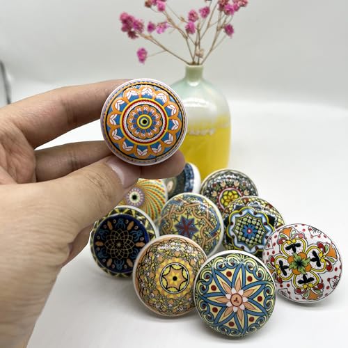 Bohemian Ceramic Knobs - 10Pcs Round Porcelain Knobs - Exquisite Ceramic Bohemian Handles - Bohemian Style Cabinet Knobs