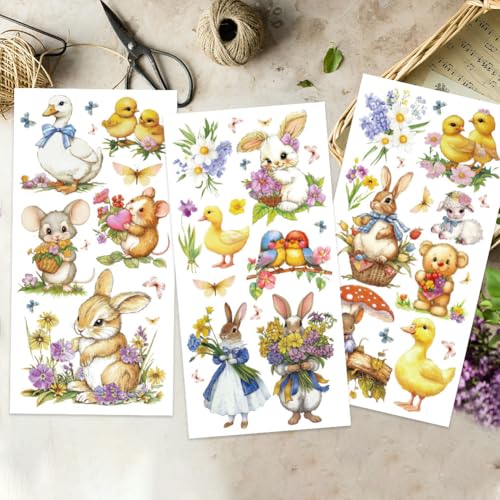 OLYCRAFT 3Pcs/Set Spring Animal Furniture Transfer Stickers 6x12 Inch Rub on Transfers for Furniture and Crafts Rabbits Transfer Sticker Furniture Decals Rub on Decals for Wood Window Home Decor - style: Spring Animal